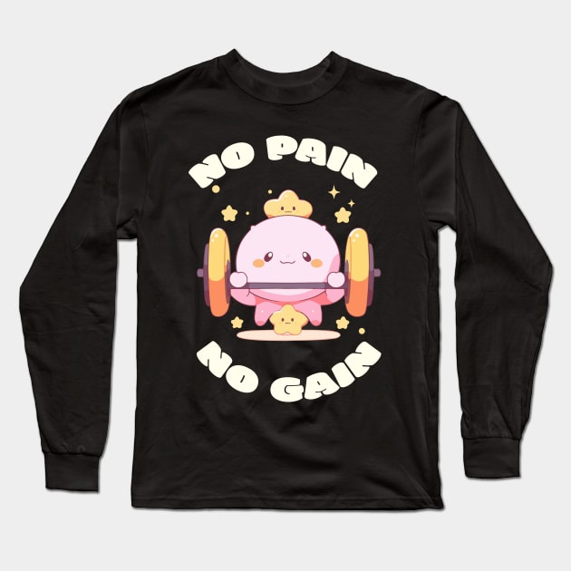 No Pain, No Gain" T-Shirt - Cute Kawaii Character Design Long Sleeve T-Shirt by TSHIRT PLACE